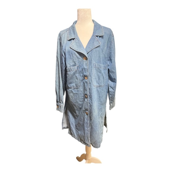 Vintage Denim Duster Jacket Long-Line 100% Cotton Size 12 - Picture 6 of 6